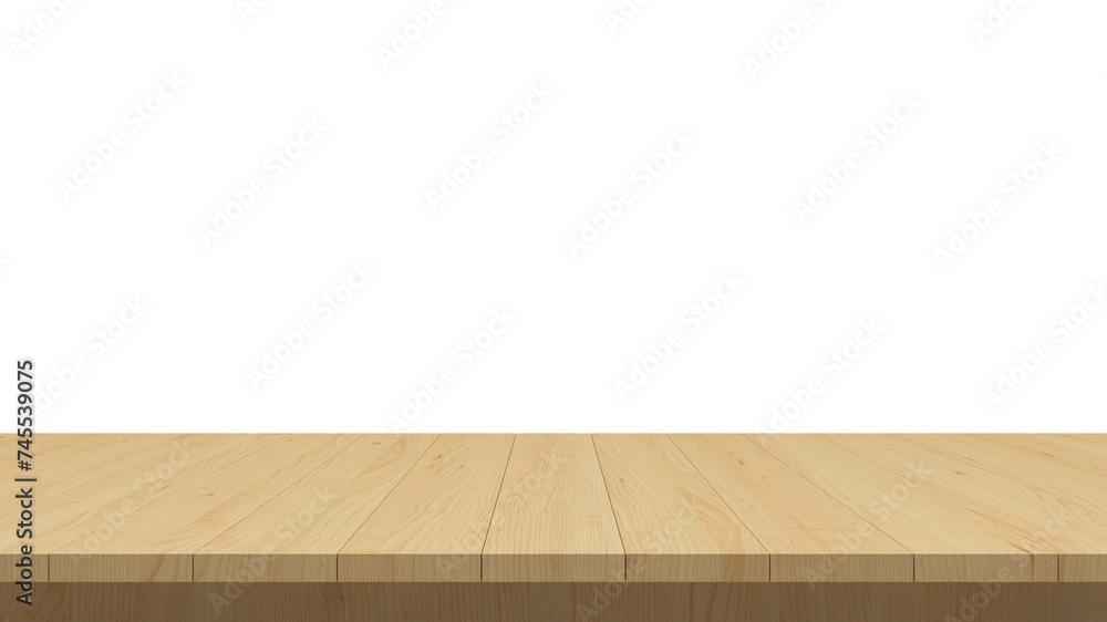 Poster planks wooden table top surface isolated on transparent background. 3d object element with empty spa