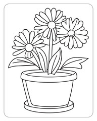 Flower coloring pages for kids, flower vector illustration, black and white flower coloring book