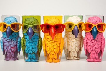 Parrots party glasses. Carnival talk. Generate Ai