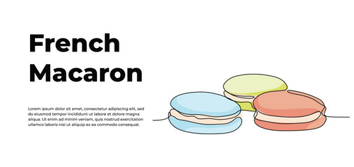 Macaron cookie one continuous line design. Restaurant food menu design concept. Decorative elements drawn on a white background.