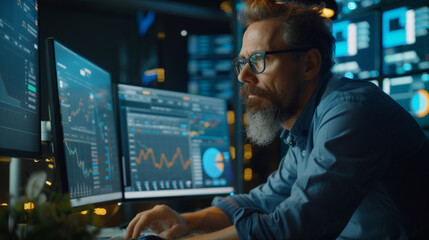 Businessman Using Computer in Stock Exchange Traders 