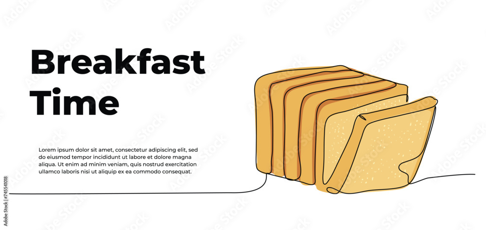 Poster bread slice one continuous line design. decorative elements drawn on a white background.