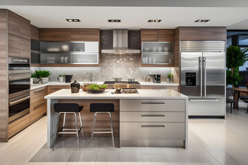 Breathtaking Elegance of a Modern Kitchen Flaunting High-end Stainless Steel Appliances
