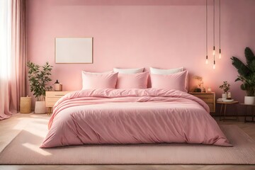 pink bedroom with bed and pillows