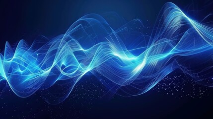 Futuristic blue sound wave visualization depicting an equalizer's dynamic rhythm, perfect for representing voice recognition and audio technology concepts
