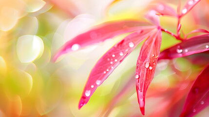 close up of water drop on red leaf with bokeh background - Powered by Adobe