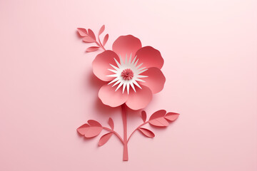 Paper cut flowers and leaves, Fresh spring nature background. Floral banner, poster, flyer template with copy space.