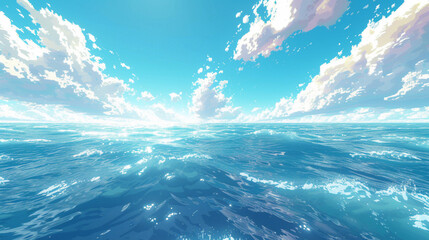 ピクセルアートスタイルの青空と青い海