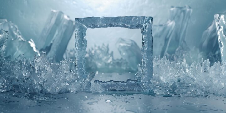 Ice Background with Frame and Elements in the Style of Ice Carvings - Naturalistic Softbox Lighting Canvas - Ice Lightbox Background created with Generative AI Technology