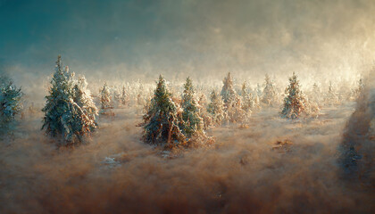 Frosty winter forest. AI generated. - obrazy, fototapety, plakaty