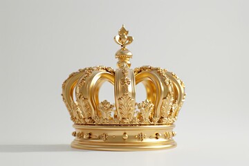 Exquisitely crafted gold crown Isolated on a white backdrop Symbolizing royalty Elegance And the timeless allure of luxury