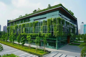 Green office building Eco-friendly architecture in urban environment
