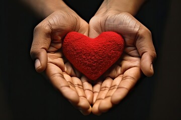 Obraz premium Hands holding a red heart Symbolizing moments of happiness Health care And the importance of love and kindness in family and community life