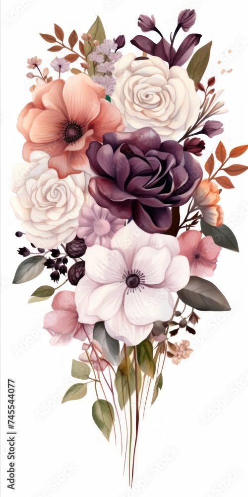Poster generative ai an artistically arranged bouquet featuring a variety of blooms in rich hues, set again