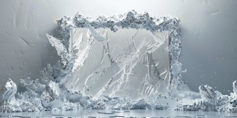 Ice Background with Frame and Elements in the Style of Ice Carvings - Naturalistic Softbox Lighting Canvas - Ice Lightbox Background created with Generative AI Technology