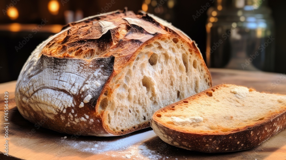 Aufkleber Generative AI Artfully scored boules of artisan bread, highlighting the contrast between crust and crumb.