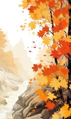 Obraz na płótnie Canvas Autumn trees near a mountain rocky river