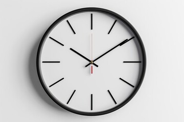 Minimalist wall clock Sleek design with a focus on simplicity and functionality Isolated on a white background Symbolizing time management and modern aesthetics