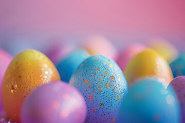 Fototapeta na wymiar Glittering Easter Eggs in Soft Pastel Hues