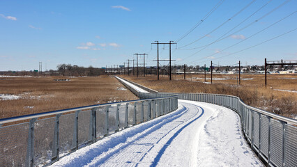 The boardwalk trail at Russell Peterson Wildlife Refuge near Wilmington riverfront, Delaware