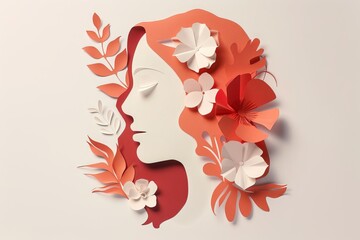 Paper cut illustration of a woman's face intertwined with flowers Offering a modern take on international women's day themes