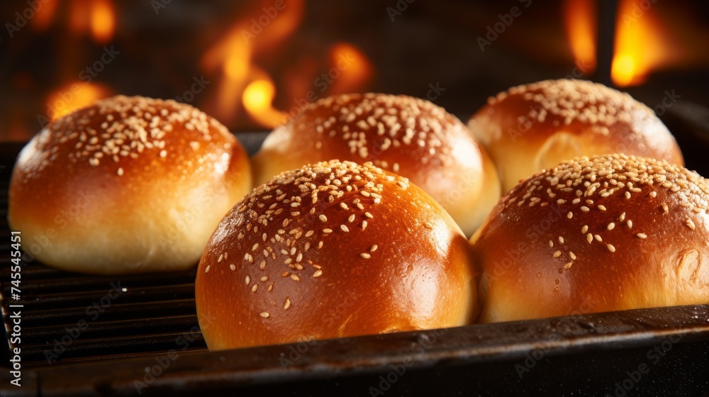Poster generative ai brioche buns rising in a warm environment, capturing their smooth, buttery dough textu