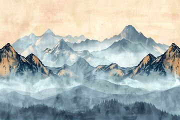 Antique Worn Mountain Range illustration