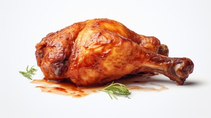 Close-up realistic photo featuring a juicy chicken thigh piece against a white background Generative AI - obrazy, fototapety, plakaty