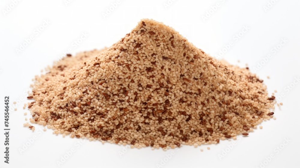 Poster Close-up realistic photo of a small mound of quinoa flakes on a white background Generative AI
