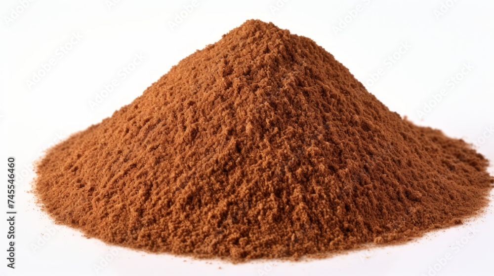 Poster close-up realistic photo of a small mound of teff grains on a white background generative ai