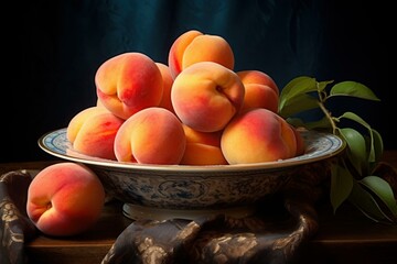 Peaches bunch fruit ripe. Harvest summer. Generate Ai