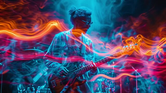 Light movement of musician emotional as they play their instruments. 4k video footage		