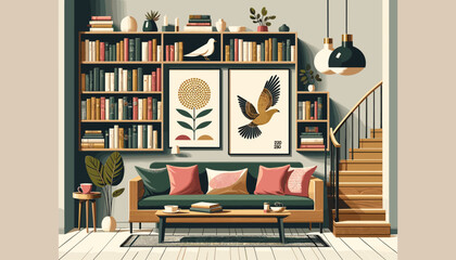 Concept of an image of a reading space with a relaxed atmosphere. Vector illustration.