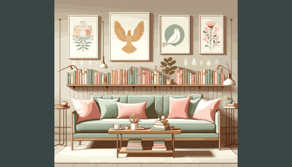 Concept of an image of a reading space with a relaxed atmosphere. Vector illustration.