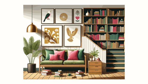 Concept of an image of a reading space with a relaxed atmosphere. Vector illustration.