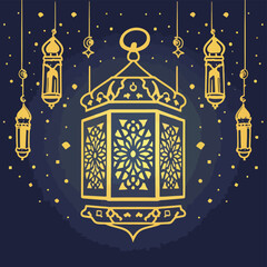 A design for a Ramadan lantern decorated with an Islamic ornament and illuminated dazzlingly from the inside
