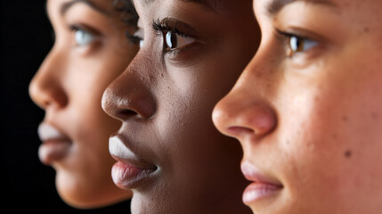 Close-up portrait of three woman for diversity, beauty and promote concept