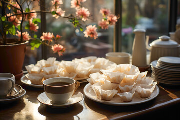 Everyday disposable coffee filters on a morning breakfast table