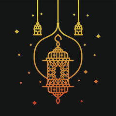 A design for a Ramadan lantern decorated with an Islamic ornament and illuminated dazzlingly from the inside
