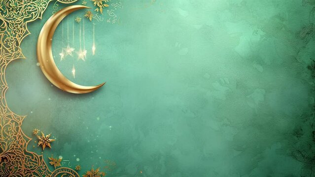 ramadan eid mubarak with crescent moon with islamic ornament and stars with glitter in isolated background