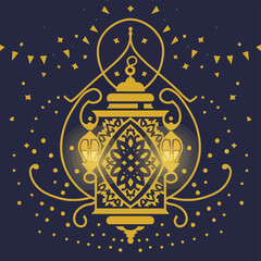A design for a Ramadan lantern decorated with an Islamic ornament and illuminated dazzlingly from the inside
