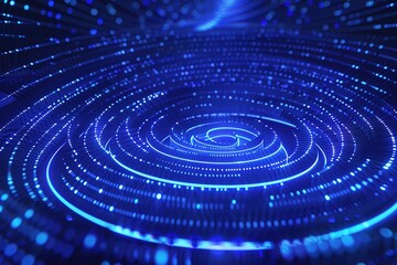 Fototapeta premium perspective grid line up Blue in abstract movement radial lighting effect digital art illustration with a touch of Swirling Circles Futuristic Background