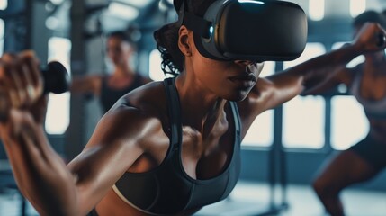 VR fitness challenge iniviuals pushing limits in a gamifie workout session - obrazy, fototapety, plakaty