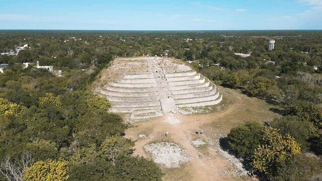 Drone view of Kinich Kakmo pyramid in izamal