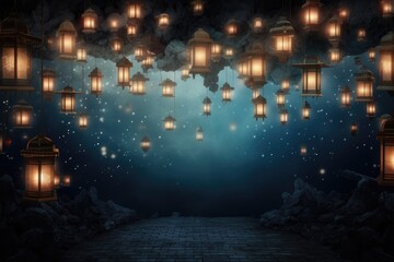 Obraz premium Lanterns with soft glowing lights forming