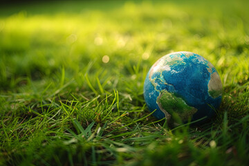 Obraz na płótnie Canvas Earth Globe Nestled on Fresh Grass 