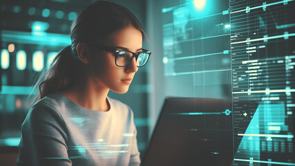 Woman working on laptop in the office