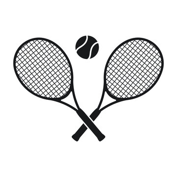 Tennis rackets and ball, tennis logo, crossed tennis rackets, vector illustration