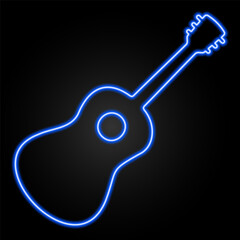 guitar neon sign, modern glowing banner design, colorful modern design trend on black background. Vector illustration.