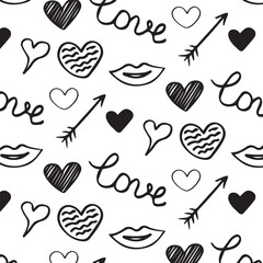 Seamless pattern with hand drawn love elements.